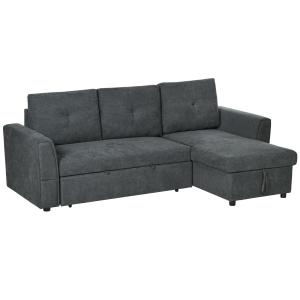 3-sits Bäddsoffa med Schäslong, Stoppad Soffa med Sängfunktion, Mörkgrå