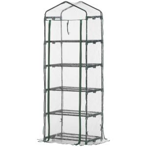 Litet Växthus med 5 Hyllor, Kompakt Drivhus för Balkong, Skyddar Växter mot Väder och Vind, Transparent/Grön, 69 x 49 x 193 cm