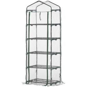Litet Växthus med 5 Hyllor, Kompakt Drivhus för Balkong, Skyddar Växter mot Väder och Vind, Transparent/Grön, 69 x 49 x 193 cm