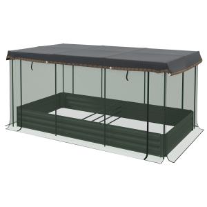Upphöjd Bädd Trädgårdssäng Mörkgrå av Stål och Nät för Balkong och Terrass med Fågelskyddsnät Solskydd 230 x 110 x 110 cm