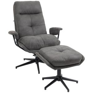 Snurrbar TV-Fåtölj med Pall, Bekväm Relaxstol med Liggfunktion, Ergonomisk Vilostol för Vardagsrum, Mörkgrå, 150 kg