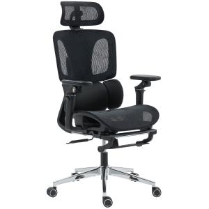 Kontorsstol Ergonomisk Svart Mesh och Plast för Hemmakontor Skrivbordsstol med Fotstöd och Justerbart Nackstöd Andningsbar
