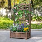 Odlingslåda med Spaljé, Upphöjd Blomlåda i Trä för Klätterväxter, Dekorativ Rumsavdelare för Balkong och Trädgård, Brun, 64 x 28 x 120 cm