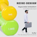 Hantelset i Neopren med Väska, 4 Par Hantlar för Hemmaträning, Färgglada Vikter för Fitness och Rehab, Flerfärgad, 0,5-2 kg