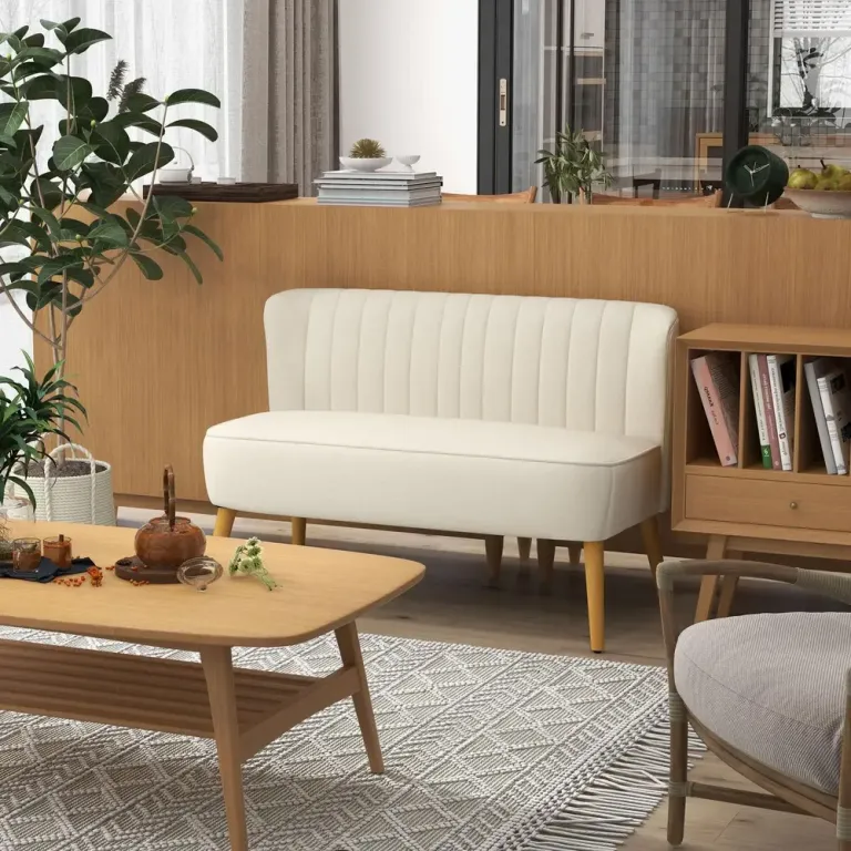 Soffa Loveseat 2-Sits Krämvit av Tyg 117 x 56,5 x 77 cm