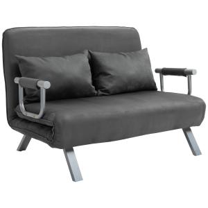 3-i-1 Bäddfåtölj och Gästsäng, Hopfällbar Enkelsoffa med Justerbart Ryggstöd, Bekväm Madrass i Mockaimitation, Grå, 65 x 69 x 80 cm