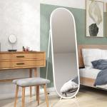 Oval Fullängdsspegel, Fristående, Metallram, Vit, 40 x 160 cm