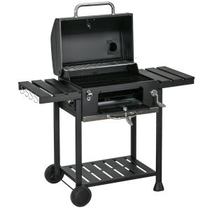 Kolgrill Campinggrill Svart av Rostfritt Stål för Utomhusbruk Grillvagn med Två Grillgaller och Vikbara Sidohyllor Praktisk
