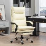 Kontorsstol Chefsstol Beige av Konstläder och Metall för Bekvämt Arbete Ergonomisk med Liggfunktion och Fotstöd Lutbar 155°