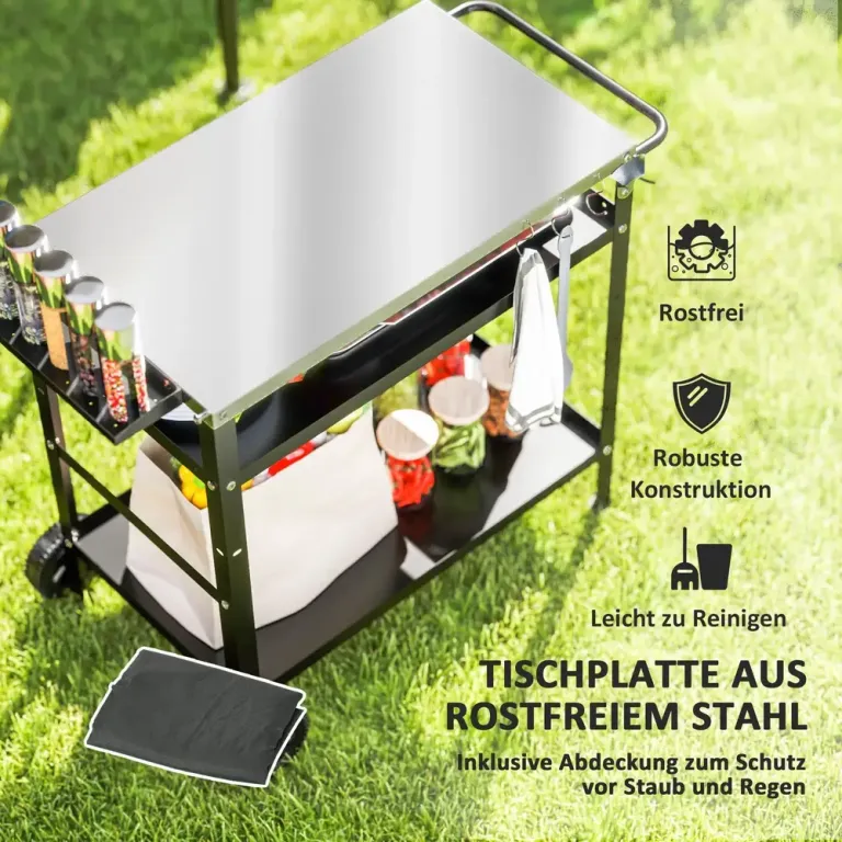 Grillvagn Serveringsvagn med Arbetsyta 100 x 52 x 80 cm