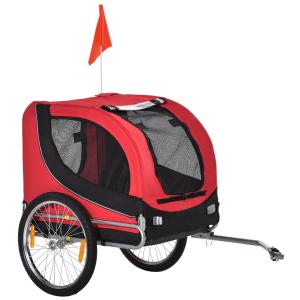 Hundsläp Cykelvagn Röd Svart Oxford Tyg för Hundar och Husdjur med Regnskydd 130 X 73 X 90 Cm