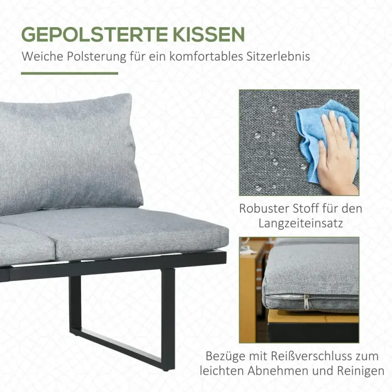 Loungegrupp i Aluminium 3 Personer Utemöbel med Soffa