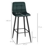 Barstolar, Set med 2, Modern Design, Mjuk Sits, Stålram, Grön, 42 x 47 x 105 cm