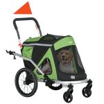 2-i-1 Hundbuggy och Cykelkärra, upp till 20 kg, 2 Reflektorer, 1 Säkerhetskoppel, Grön, 150 x 68 x 95 cm