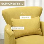 Fåtölj med Ländkudde Gul Tyg och Gummiträ för Vardagsrum och Sovrum Modern Accentstol med Träben Bekväm Sittplats med Stilren Design Lättmonterad