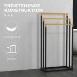 Handduksställ Badhanddukshållare Svart av Stål och Bambu för Badrum Fristående med 3 Stänger Modern Design Praktisk