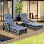 Solstol Trädgårdsmöbler Set 3 Delar Polyrattan och Metall Bekväm Loungemöbel Grå