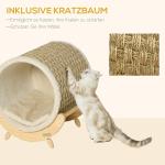 Kattgrotta med Hylla, Mysig Kattbädd i Furu och Flanell, Bekväm Sovplats med Klösbräda, Khaki/Beige, 41 x 38 x 43 cm