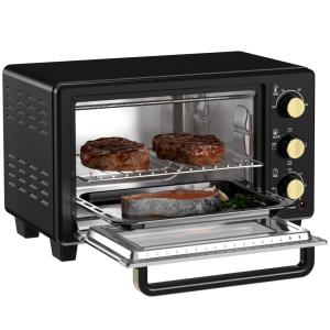 Miniugn Bordsugn med Grillgaller Svart av Rostfritt Stål för Kök Ugn med Timer och Bakplåt 16 l 1400 W