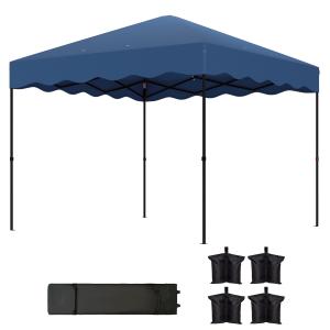 Lusthus Paviljong Pop-Up Partytält Mörkblå av Polyester och Metall för Camping och Trädgård Vintertätt Tält med Väska 3 x 3 m