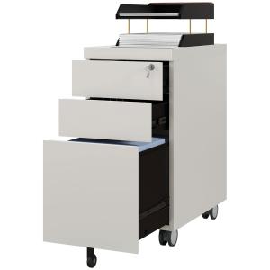 Rullcontainer Arkivskåp Vit av Metall för Kontor Låsbart Skåp med 3 Lådor för A4 Legal Format 30 x 50 x 61 cm
