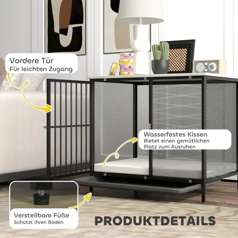 Hundbur 80 x 55 x 71 cm med Dyna och Justerbara Fötter