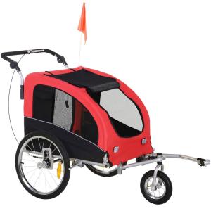 Hundvagn Cykelvagn 2 i 1 Jogger Röd Svart Oxford Tyg för Hundar och Husdjur Hopfällbar med Regnskydd 155 X 83 X 108 Cm