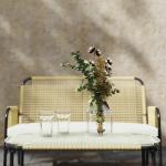 Trädgårdsmöbelset Sittgrupp Svart Gul av Rotting och Glas för Uteplats 4 Delar med Fåtöljer och Soffbord Sittdynor 110 x 65 x 74 cm
