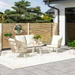 Trädgårdsmöbelset i Polyrattan Loungeset med 2-sits Soffa, Fåtölj och Bord för 4 Personer, Khaki