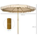 Strandparasoll med Fransar, Elegant Solskydd med Justerbar Lutning, Perfekt för Trädgård och Balkong, Khaki, 264 cm