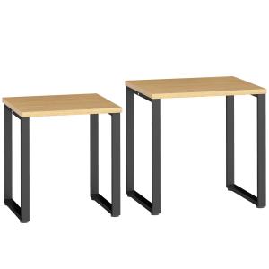 Soffbord 2-pack Naturfärgad Trä och Metall för Vardagsrum Satsbord i Industriell Design Runda och Praktiska