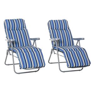 Hopfällbara Solstolar med Dynor 2-Pack, Bekväma Strandstolar med Justerbart Ryggstöd, Lättviktiga Utestolar för Camping, Blå, 60 x 75 x 65-102 cm