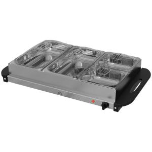 2-i-1 Buffévärmare 6,8 L Kokplatta 300 W Matvärmare i Rostfritt Stål, Silver