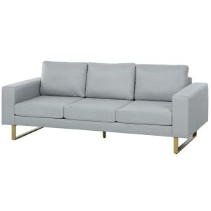 3-sits Soffa med Massiv Träram och Metallben, Ljusgrå