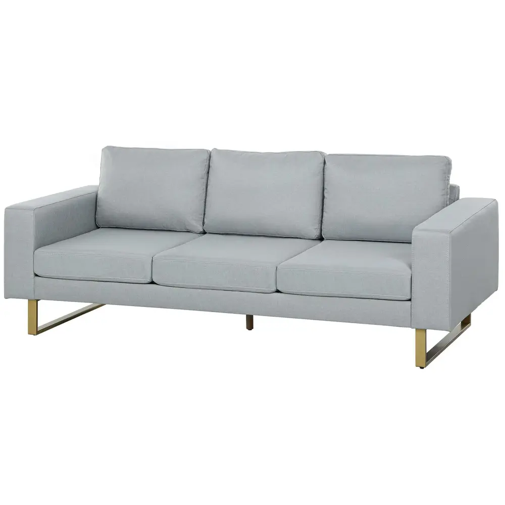 3-Sits Soffa med Massiv Träram och Metallben Ljusgrå
