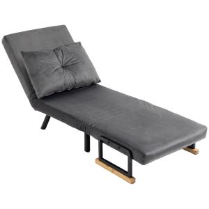 Sovstol Enkelsoffa Mörkgrå av Tyg med Sammetslook och Metall för Avkoppling Relaxstol med Sängfunktion Justerbart Ryggstöd