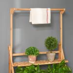 Blomhylla i Bambu med Hängstång, Dekorativ Växtstege för Inomhus och Utomhus, Justerbar Hylla för Krukor och Hängväxter, Natur, 70 x 40 x 143 cm