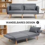 Bäddsoffa 3-Sits Soffa Grå av Linnelook och Trä för Vardagsrum Soffa med Sovfunktion och Justerbart Ryggstöd 170 x 83 x 80 cm