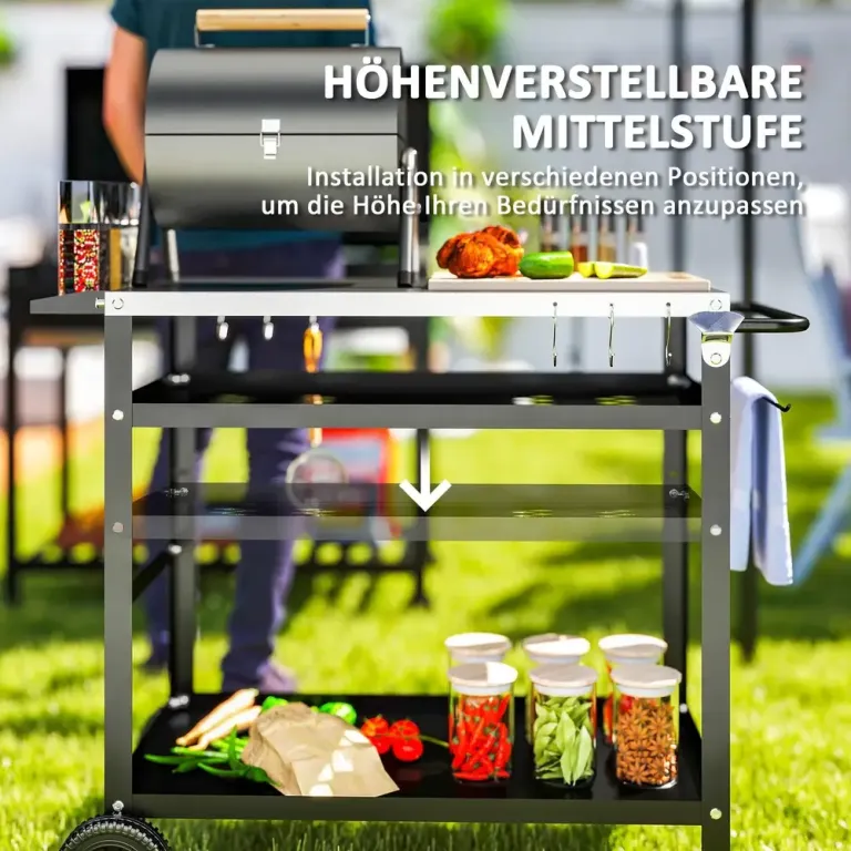 Grillvagn Serveringsvagn med Arbetsyta 100 x 52 x 80 cm