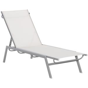 Justerbar Solsäng med 5 Lägen, Bekväm Trädgårdsstol med Dyna, Väderbeständig Metallram för Terrass och Balkong, Krämvit, 170 x 58 x 97 cm