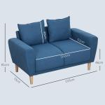 Soffa Loveseat 2-Sits Liten Soffa Blå av Sammet och Trä för Vardagsrum Modern Stoppad Soffa med Djupa Säten 133 x 73 x 81 cm