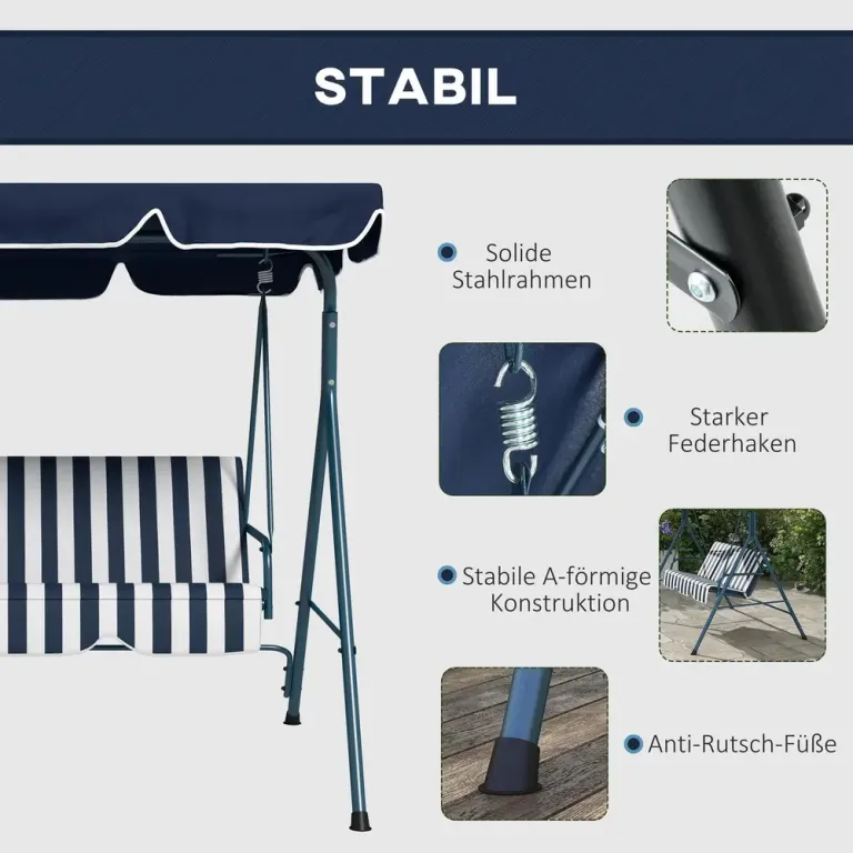 Trädgårdsgunga Hammock Blå av Mesh och Stål 3-Sits