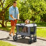 Hundvagn Dog Buggy Hopfällbar för Hundar och Katter upp till 30 kg, Mörkgrå, 110x65x102 cm