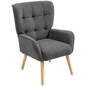 Fåtölj Loungestol Relaxstol med Träben Grå av Sammetslook och Trä för Vardagsrum och Sovrum Stoppad Lässtol