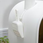 Kattlåda med Huv och Lucka, Rymlig Katttoalett med Gallerbotten, Förhindrar Sandspill, Vit, 43 x 44 x 47 cm, 5 kg
