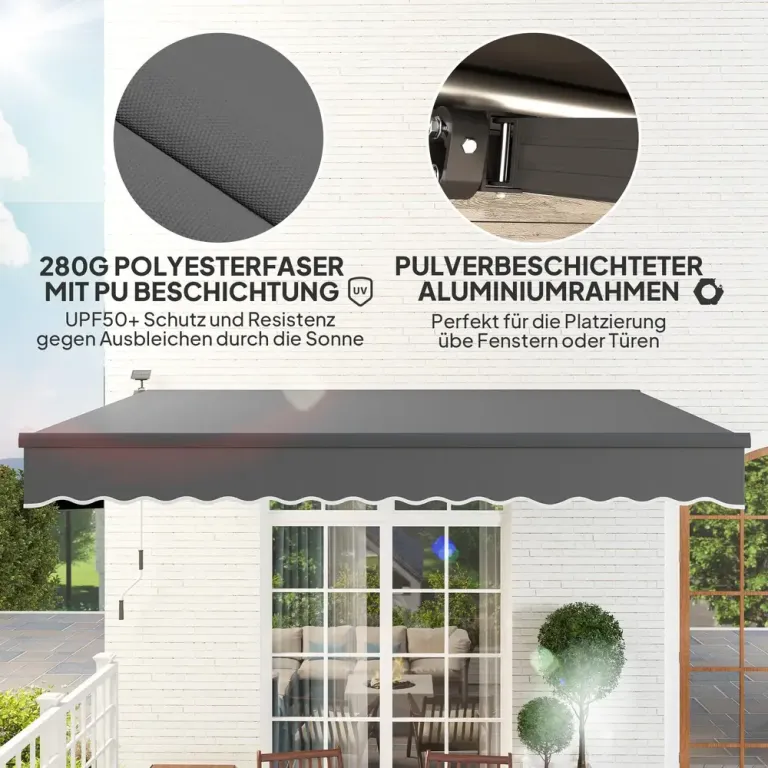Spännmarkis Balkongmarkis med Handvev Grå 400 cm