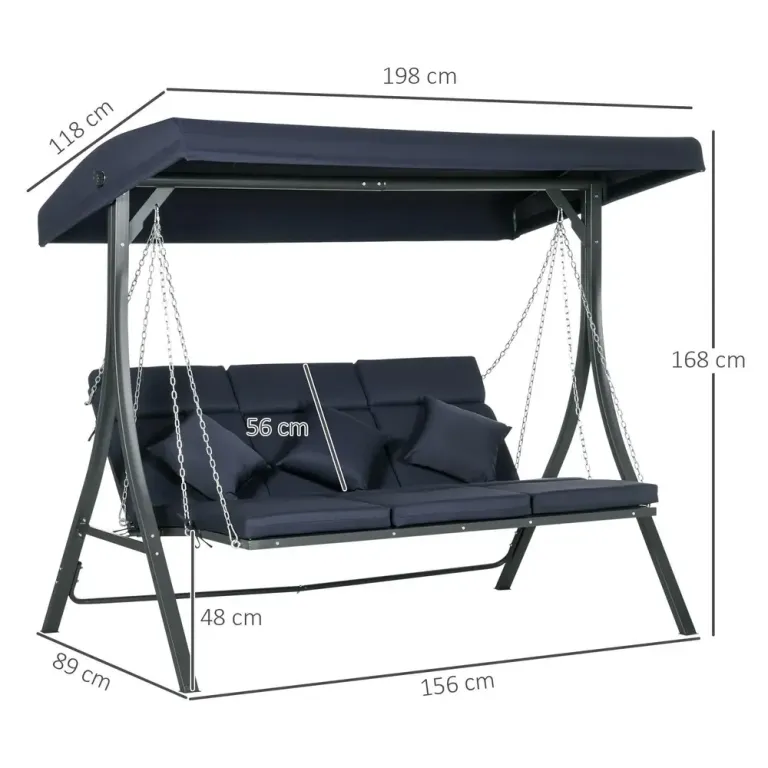 Hammock för Trädgård 3-Sits med Soltak, Mörkblå