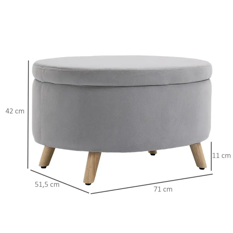 Oval Sittbänk med Förvaring Klädd Bänk i 71 x 51,5 x 42 cm