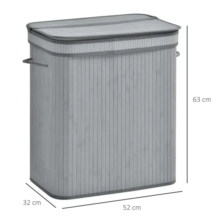 Tvättkorg 100 l med Lock 52 x 32 x 63 cm, Grå