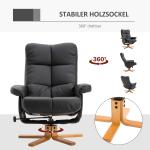 Liggstol med Fotpall och Förvaringsutrymme, 360° Vridbar TV-stol med Liggfunktion, för Sovrum och Vardagsrum, Konstläder, Svart